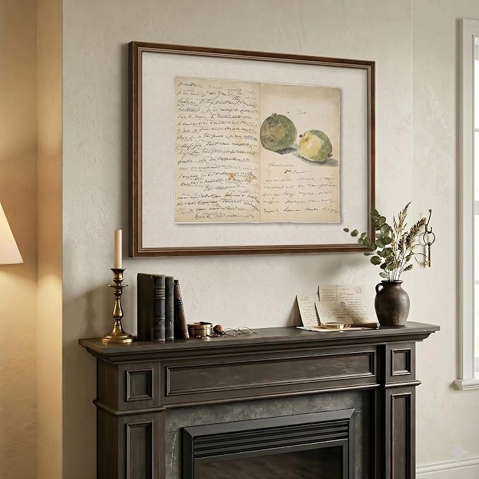 Framed Vintage Neutral Wall Art, Retro French Country Canvas Print Artwork for Walls, Rustic Antique Cottage Core Picture for Farmhouse Living Room Dining Room Bedroom Office Wall Decor, 24x18 Inch