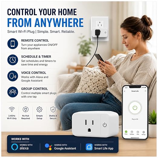 Smart Plug - 2 Pack 2.4G Wi-Fi Outlet Works with Echo, Alexa & Google Home | Smart Plug with Timer, Remote, Voice & Group Controller | No Hub Required
