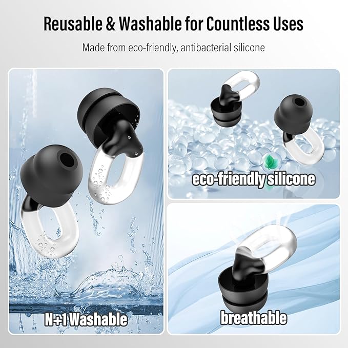 Ear Plugs for Sleeping Noise Cancelling, 35dB Noise Reduction Earplugs Reusable Soft Silicone, 14 Eartips ＆ Carry Case, Replaceable Single/Double Earpieces for Sleep, Focus, Events, Work, Transparent