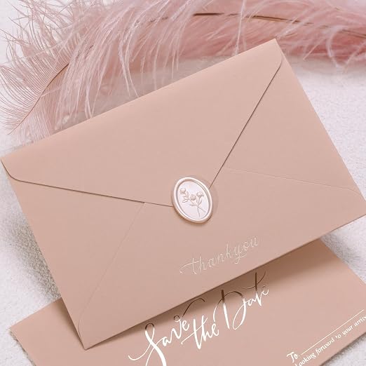 UNIQOOO Wax Seal Stickers - 3D Flower Oval Shape Wedding Invitation Envelope Seal Stickers, 50 Pcs Self- Adhesive Champagne Stickers, Perfect for Invitation, Christmas, Gift Wrapping