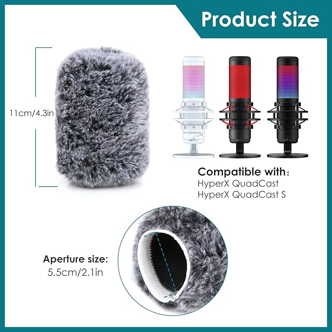 YOUSHARES QuadCast Mic Windscreen, Furry Wind Cover Compatible with HyperX QuadCast Mic and HyperX QuadCast S microfono for Filter Ambient and Breathing Winds