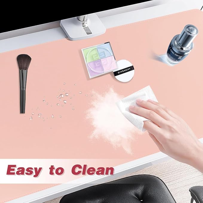 Makeup Mat, Dual-Sided Waterproof Vanity Protector Mat, Non-Slip PU Laptop Pad, Large Mouse Mat, Dresser Cover Accessories, Writing Desk Pad for Office and Home Decor, Pink 31.5x15.7in