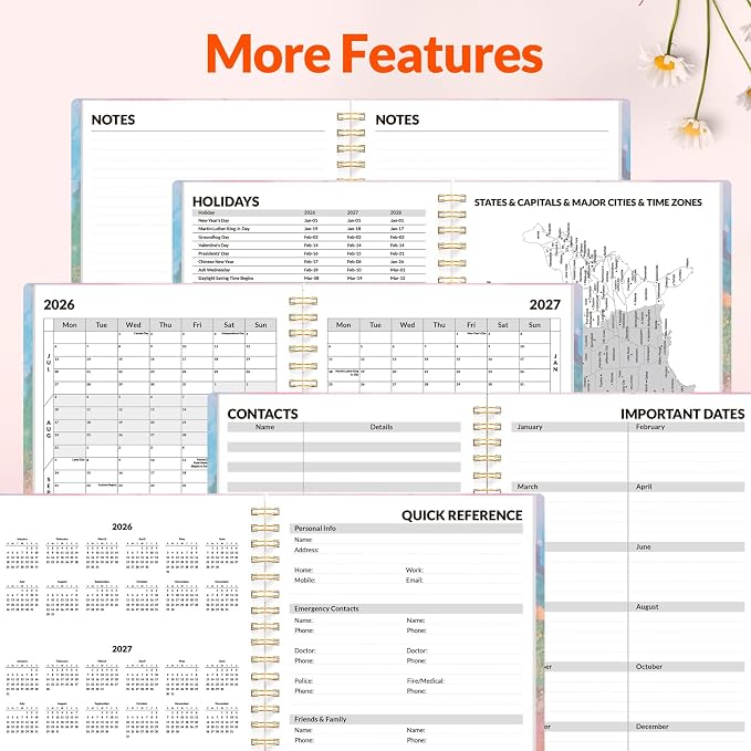 SUNEE Academic Planner 2026-2027 – Weekly & Monthly Planner, July 2026 to June 2027, 6.4"x8.3", Thick Paper, Tabs, Pockets, Bookmark, Spiral-Bound, Student Teacher Organizer, Marble