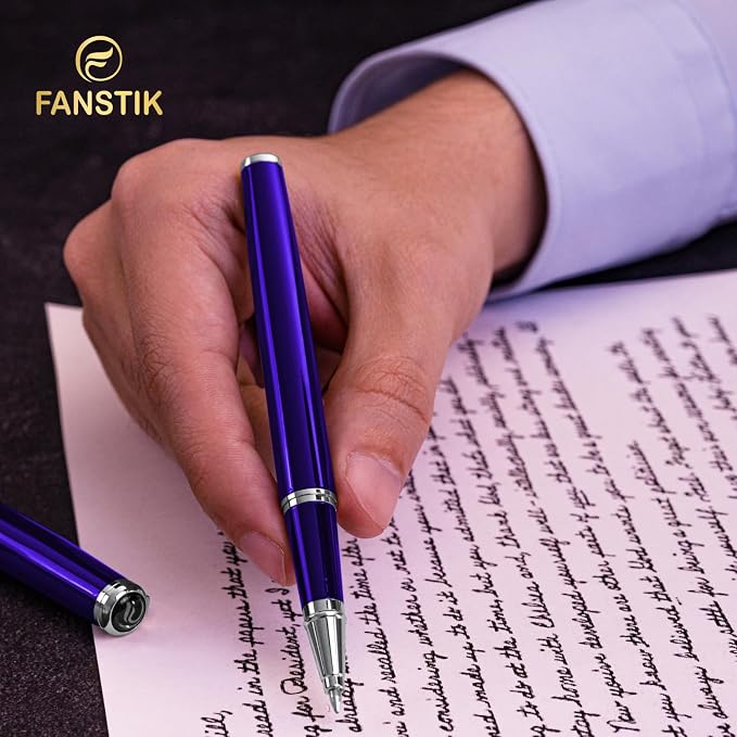 FANSTIK Customized Blue Luxury Rollerball pen, fancy gift set for women, Chrome Finish, Professional executive pen gift set for men (Lux Custom-Rollerball Blue)