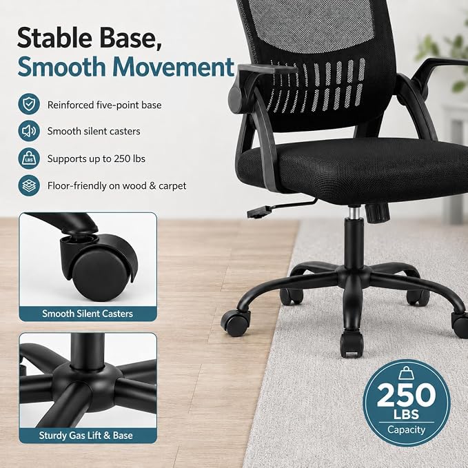 Ergonomic Office Chair, Home Office Desk Chair, Breathable Mesh Desk Chair with Adjustable Lumbar Support and Flip-up Armrests, Game Chairs, 360° Swivel Desk Chairs for Conference, Meeting Room(Blank)
