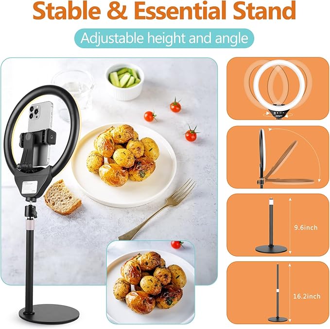 sensyne 10” Desk Ring Light with Stand & Phone Holder for Computer, LED Selfie Ring Light for Phone Photography, Webcam Light for Laptop/Video Conference Lighting/Makeup/Live Streaming, Black
