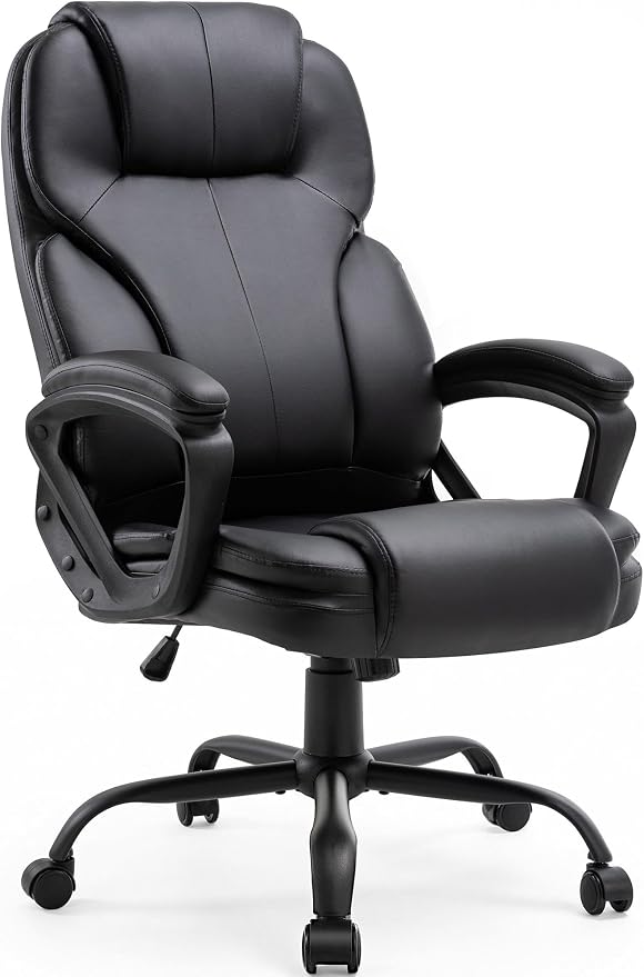 Shintenchi High Back Executive Office Chair, Ergonomic PU Computer Desk Chair with 3-Level Tilt, Padded Armrests 360° Swivel Free Task Chairs for Home Office, 330 Pound Capacity, Black