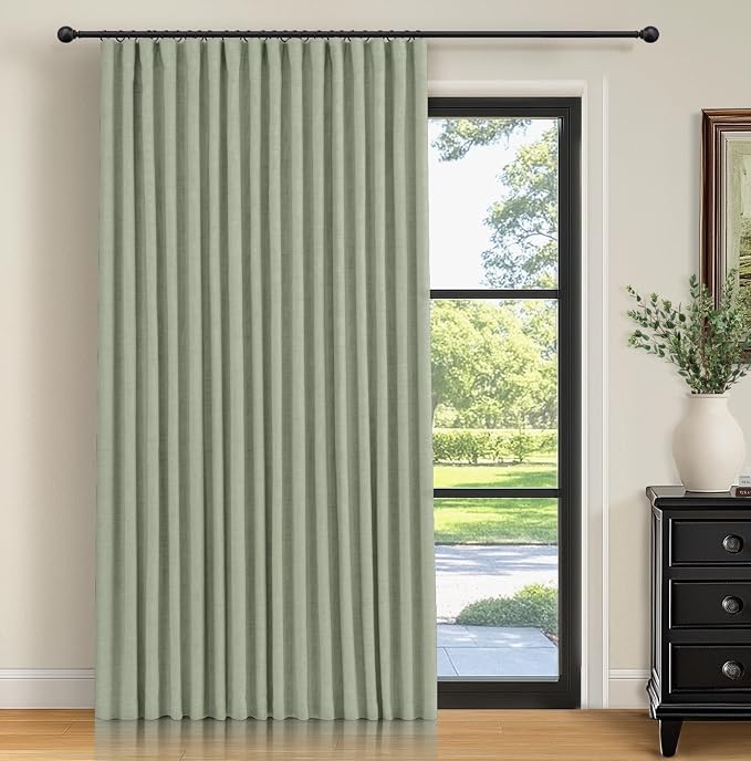 INOVADAY 100% Blackout Curtains for Bedroom, Sage Black Out Curtains 84 Inch Long, Clip Rings Linen Blackout Drapes, Thermal Insulated Room Darkening for Living Room, 1 Panel - W102xL84
