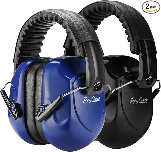 ProCase NRR 28dB Noise Reduction Ear Muffs, Foldable Adjustable Passive Noise Cancelling Headphones for Adults Kids Autism, Hearing Protection for Shooting, Construction -2 Packs, Navy & Black