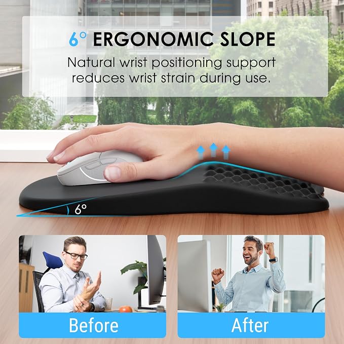 MROCO Ergonomic Mouse Pad with Wrist Support, 11.8 x 7.8 Inch, Black | Memory Foam Wrist Rest Mouse Pad, Non-Slip Base, Smooth Lycra Surface for Office & Home, Comfortable Wrist Support