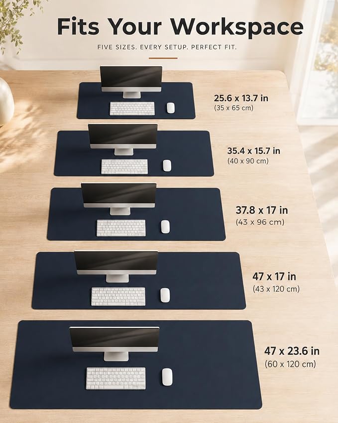 Aothia Dual-Sided Desk Mat, FSC Cork & PU Leather Desk Pad, Large Mouse Pad & Writing Surface for Full Desk Coverage, Non-Slip Waterproof Desk Protector - 47" x 23.6", Dark Blue