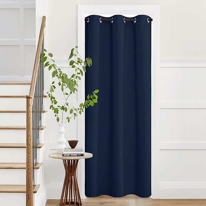 NICETOWN Blackout Curtains for Doorway, Thermal Insulated Light Blocking and Noise Reducing Grommet Curtains for Bedroom and Living Room, Single Panel, 42 x 95 inch Length, Navy Blue