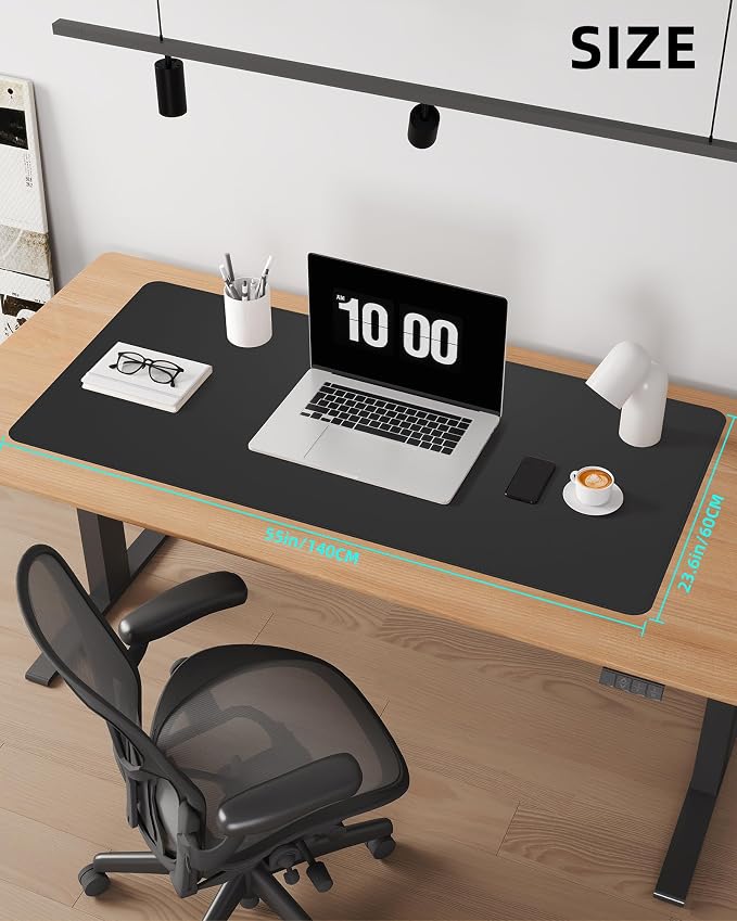 Large Leather Desk Mat 48"x23" - Double-Sided Office Desk Pad Protector | Spillproof & Non-Slip | Reversible Blotter for Keyboard, Mouse | Fits Desktop Mat Home Office Accessories (Black)