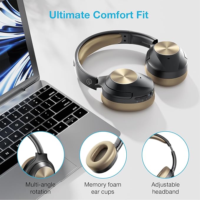 Upgrade Pro‑level Hybrid Active Noise Cancelling Headphones with HD Sound, Wireless Bluetooth Headphones Over The Ear Unequaled Comfort, Vivid Deep Bass, for Home Office Travel Birthday Gift Pcs