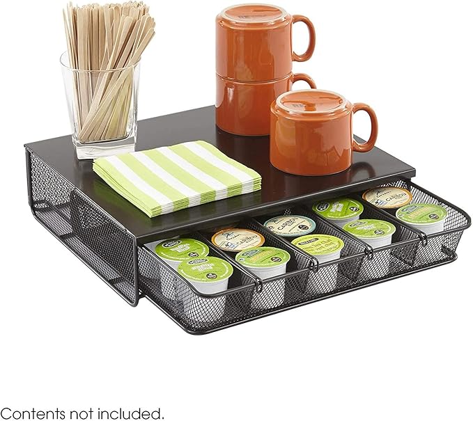 Safco Coffee and Sugar Organizer 3274BL Hospitality Tray, Home, Office, & Hotel, 1 Drawer, Black, 12"W x 11"D x 3 ¼"H