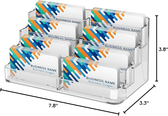 MaxGear Acrylic Business Card Holder, Desktop Card Display Stand, 8 Pockets | 4-Tier Freestanding Design, Clear Acrylic Construction, Fits Standard Business Cards for Reception, Office and Countertops