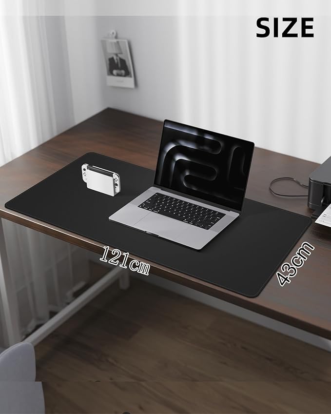 Leather Desk Pad Protector - 48" x 17" Non-Slip PU Leather Large Mouse Pad, Waterproof Desk Blotter Mat for Office and Home (Black)