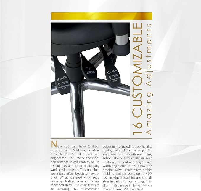 Romig Conley 24/7 Vinyl Office Chair Big & Tall 400lb Max Weight, Adjustable Back & Seat Height, with Wheels, Black
