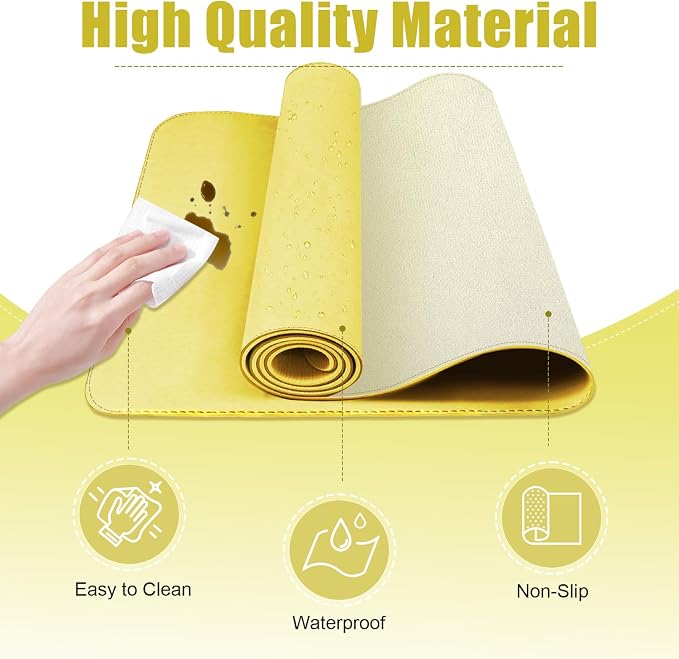 Leather Desk Pad Protector, 39.4'' X 17'' Large Mouse Pad, Office Desk Mat, Non-Slip PU Leather & Suede Base Desk Blotter, Laptop Desk Pad, Desktop Mat for Office Home, Yellow