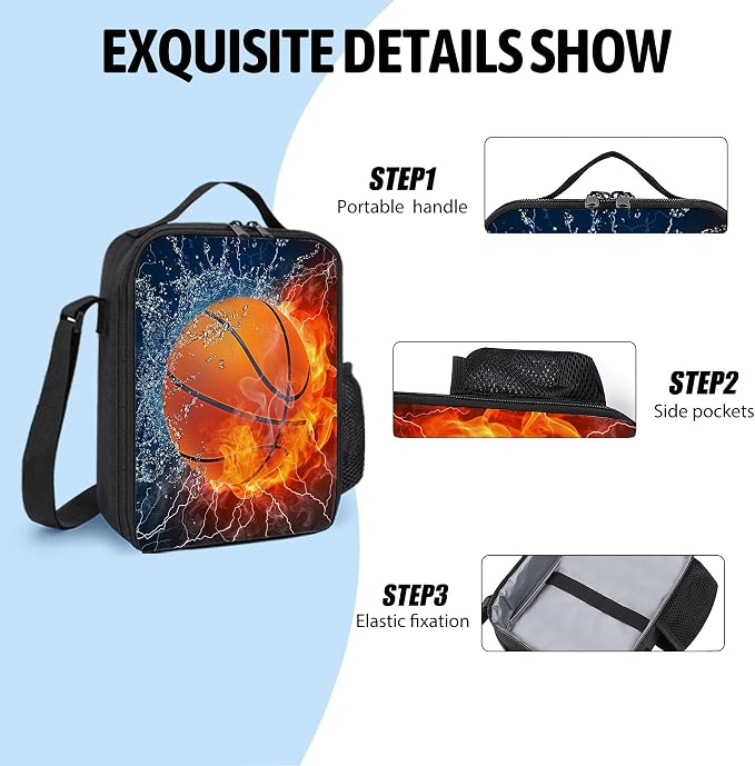 3PCS Basketball Backpack for Boys Girls Teens, School Backpack with Lunch Box Pencil Case for Elementary Middle High Students, 17 Inch Lightweight Bookpack 3 in 1 Set Back to Shool Supplies for Kids