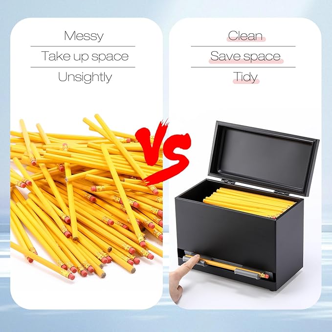201 Pcs Stainless Steel Pencil Dispenser Kit for Classroom Metal Straw Dispenser with 200 HB Pencils Back to School Supplies Pen Holder for Classroom Desk Teacher Must Haves Office(Black)