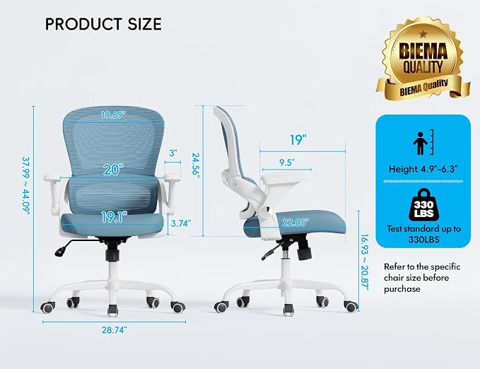 TRALT Office Chair - Ergonomic Office Chair with Back Support, Home Office Desk Chairs, 330lbs Wide Seat Big and Tall Office Chairs, Comfy Desk Chair for Work, Study, Office, Gaming (Blue)