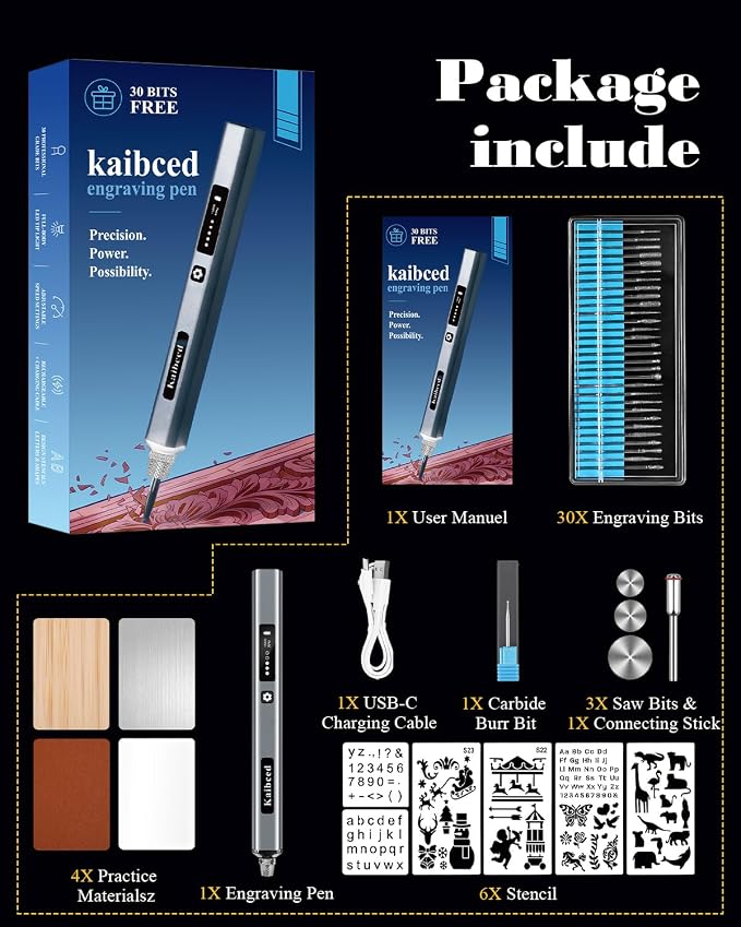 Cordless Engraving Pen with 48 Kits & LED Screen, 5-Speed Engraver Pen for Metal, Wood, Glass, Plastic & All Materials, USB Rechargeable Craft Gift for Teens, Adults and Beginners (Silver)