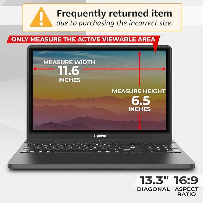 Magnetic Laptop Privacy Screen 13.3 Inch 16:9 - Patented Removable Laptop Privacy Filter Shield and Protector