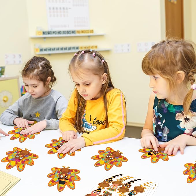 Renbuzhu 36PCS Thanksgiving Crafts Bulk: Turkey Paper Suncatchers DIY Kit for Fall Activities Decorations, Window Stained Glass Effect Art Supplies