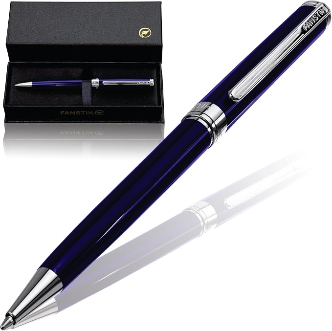 FANSTIK Blue Luxury ballpoint Pen, fancy gift set for women, Chrome Finish, Professional executive pen gift set for men (Lux BallPoint Blue)