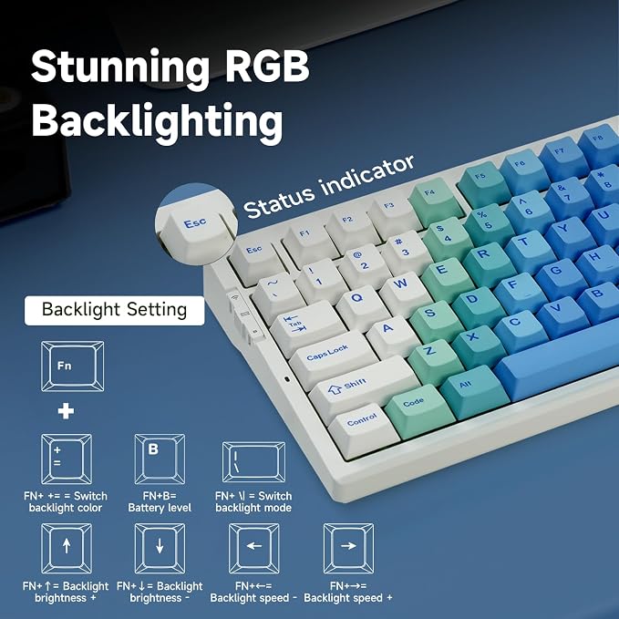 MCHOSE G75 PRO 75% Wireless Mechanical Keyboard, TKL Keyboards Tri-Mode BT5.0/2.4GHz/USB-C, Hot Swap Custom Creamy Keyboards Linear Switch, Double Shot PBT Keycaps RGB LED Backlit, White&Blue
