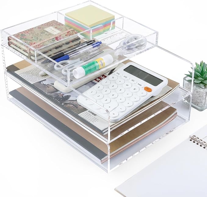 3 Pack Acrylic Paper Tray Organizer for Desk Clear File Organizer,Acrylic Desk Organizers and Accessories Sorter,Perfect for File Paper, Ipad, Letter, A4 Office File, Books, Notes.(Vertical)
