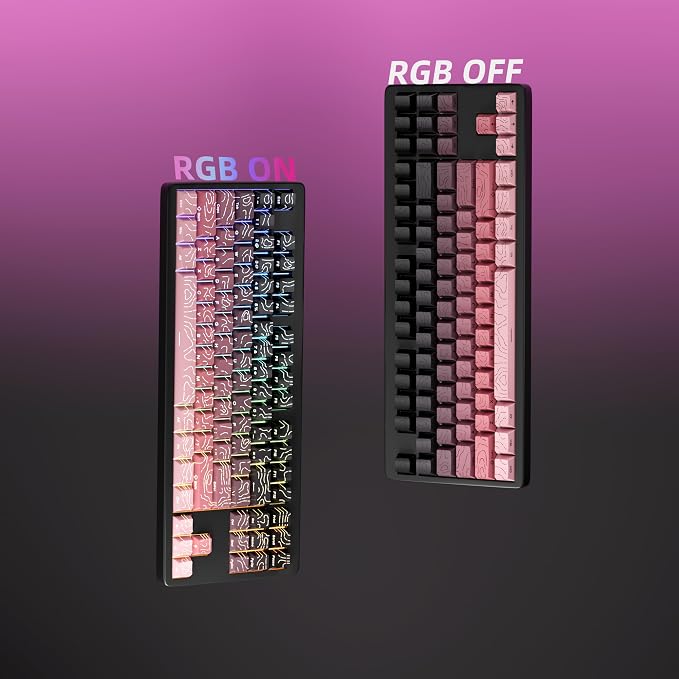133 Aesthetic Topographic PBT Keycaps, No Tearing, Never Fade & Non-Slip, Modern RGB Backlit Black-to-Pink Gradient Keycaps for Mechanical Keyboard - Ergonomic (Doubleshot, Fit All for MX Layout)