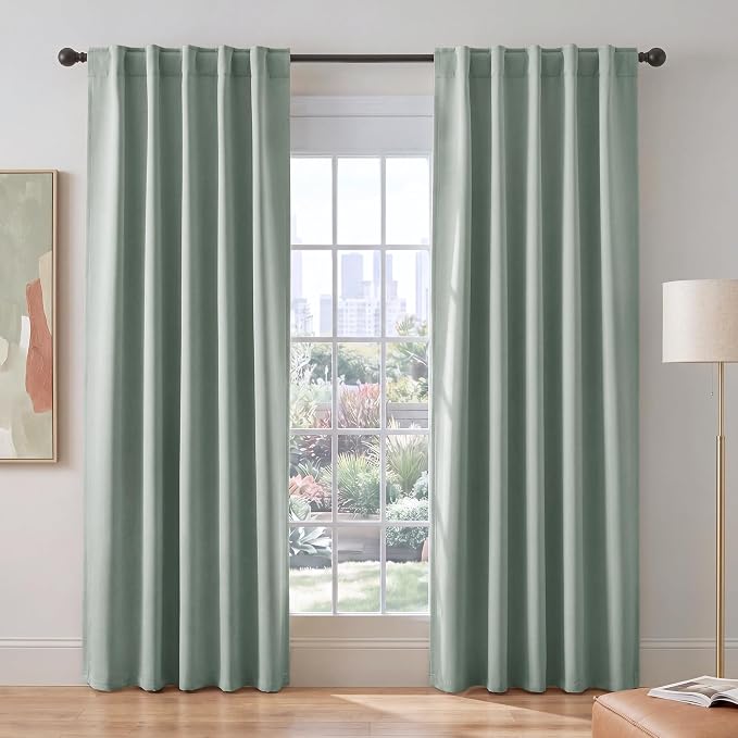 PONY DANCE Sage Green Blackout Curtains for Bedroom Living Room 84 Inches Long 2 Panels, Thermal Insulated Room Darkening Drapes Solid Back Tab Window Treatments, W 42 x L 84 inch