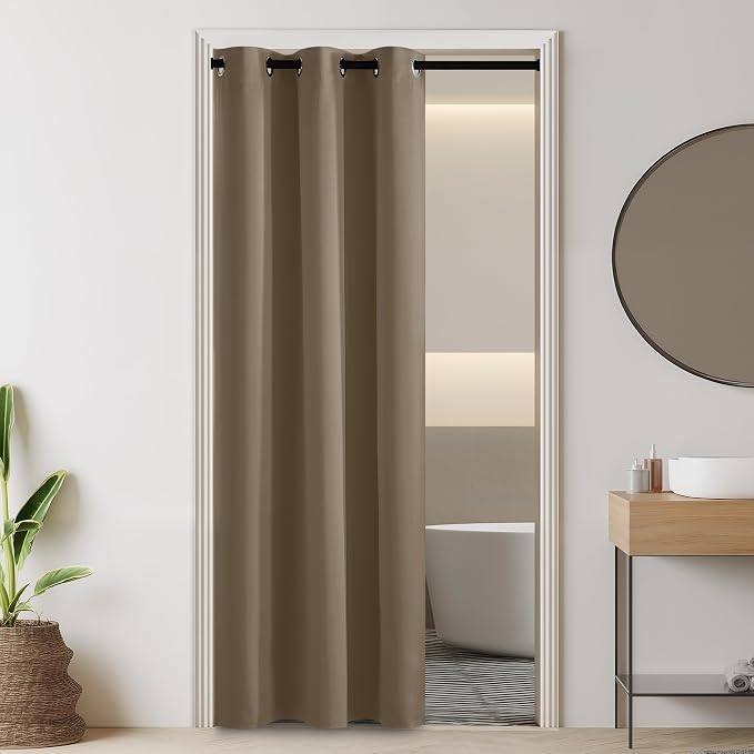 RYB HOME 100% Blackout Door Curtain for Doorway/Open Closet, Privacy Temporary Door for Bedroom/Kitchen/Laundry/Patio, Thermal Insulated Drapes, Mocha, W34xL80, 1 Panel