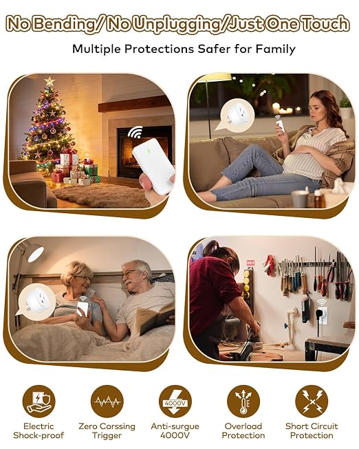 NineLeaf Wireless Remote Outlet Switch,Remote Lamp Switch,On Off Light Plug Decorator Switches Wall Mounted, 500FT, 15A/1500W LED, TUV List,Programmable, No Wiring,Lamp,Fans,Household Appliances