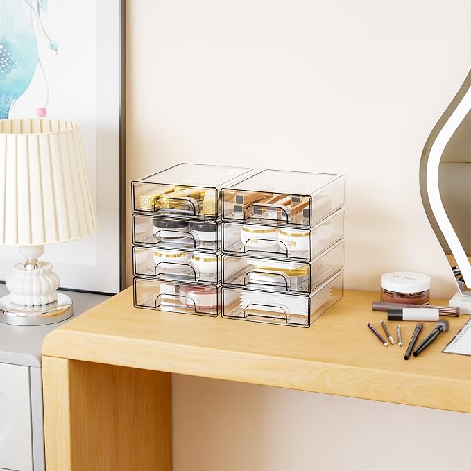 12 Pack Clear Stackable Storage Drawers,2.2'' Acrylic Drawer Organizers for Countertop,Office Supply Organizer and Makeup Organizer,Small Plastic Drawers For Pen,Art Crafts Storage,Stationary