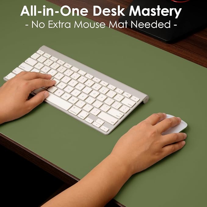 Leather Desk Pad Protector, Waterproof Mouse Pad, PU Desk Mat, Office Desk Cover, Desk Writing Mat for Office/Home/Work/Cubicle (Avocado Green) 31.5x15.7 in