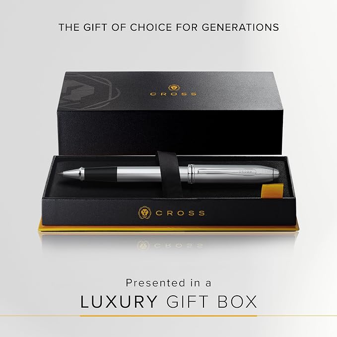 Cross Townsend Refillable Rollerball Pen Presented in a Luxury Gift Box - Medium Point, Black Ink, Lustrous Chrome