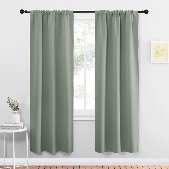 NICETOWN Window Curtains Blackout Drapes - Thermal Insulated Solid Rod Pocket Blackout Curtains/Draperies for Living Room (Greyish Green, One Pair, 34 by 72-Inch)