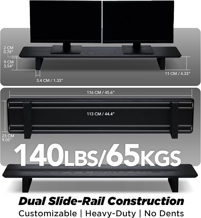 Moodular Wooden Monitor Stand Desk Organizer, Large 45.6" Black | Customizable Organized Workspace, Aluminum Slide Rails, 10 Add-Ons Sold Separately: Storage Drawer, Tablet, Phone & More