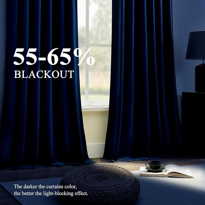 Navy Blue Velvet Blackout Curtains 96 Inches for Bedroom, Thermal Insulated Room Darkening Drapes, Super Soft Luxury Window Curtains for Living Room, Back Tab & Rod Pocket, W52 x L96, 2 Panels