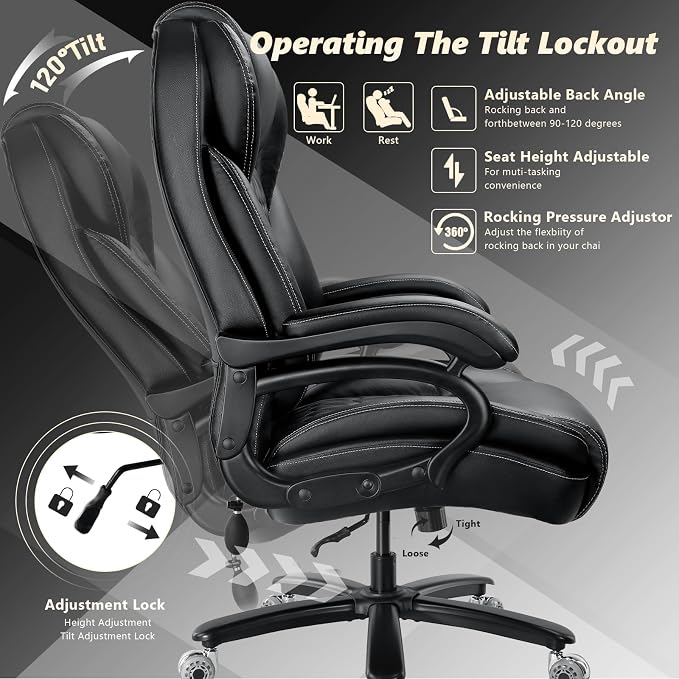 600lbs Big and Tall Office Chair with Pocket Spring Cushion, Heavy Duty Office Chair for Low Back Pain Relief, Large Executive Office Chair (Classic, Black with Gel Seat Cushion)