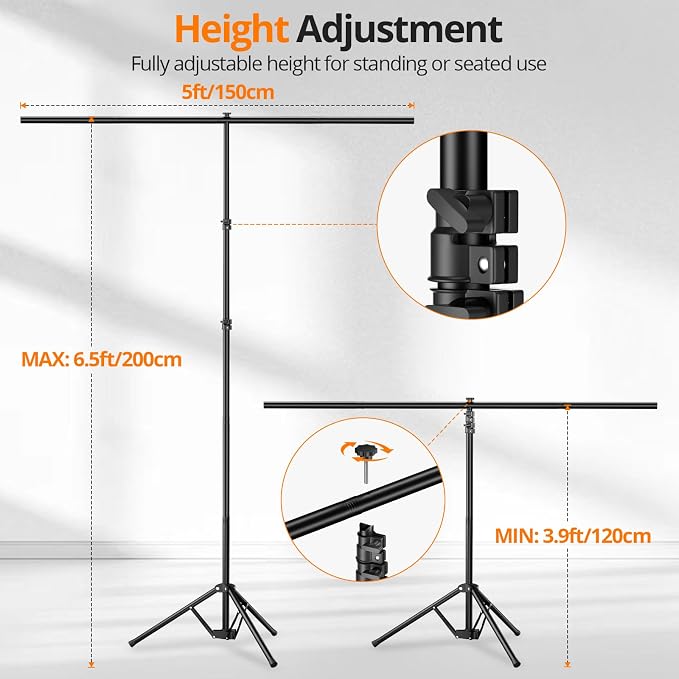 Green Screen Backdrop Kit, 5×7ft Portable Greenscreen Background with Adjustable T-Shaped Stand, 5 Clamps, Carrying Bag for Parties, Streaming, Photography, Zoom, Gaming, Video Studio