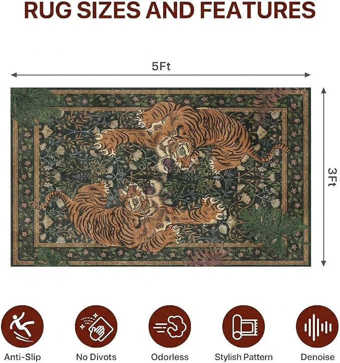 36"x60" Office Chair Mat for Hardwood Tile Floor, Under Desk Carpet Protector for Rolling Computer Chair Mat, Machine Washable Area Rug, Anti-Slip 1/5" Thick Low Pile Thin Vinyl Floor Mat, Forest Sage
