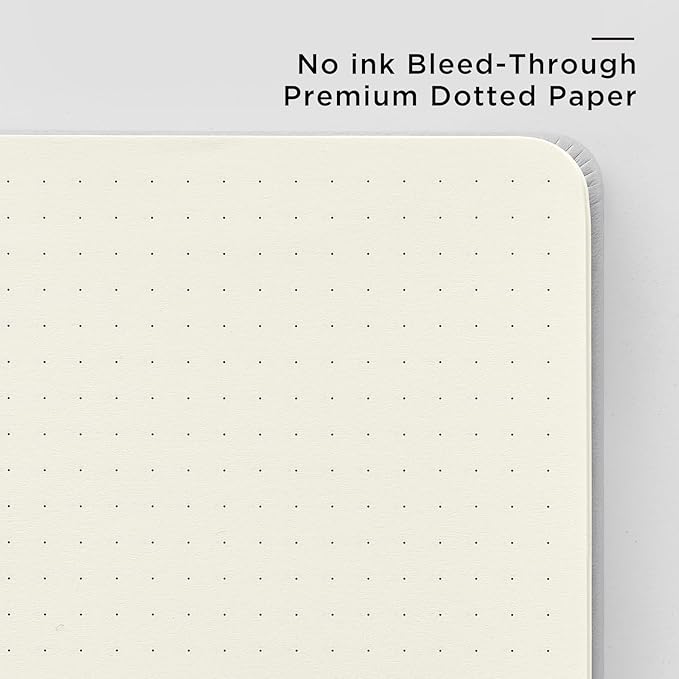 &And Per Se Dotted Journal Notebook, A5 Hardcover Leather Dotted Journal, 160 Pages 100gsm Thick Dot Grid Paper, 3 Sheets of Stickers Included - 5.7'' x 8'' (Grey)