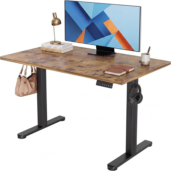 Claiks 48 x 24 Inch Rustic Brown Electric Standing Desk | Adjustable Height, Sit Stand, 3 Memory Presets, Cable Management, Spacious Ergonomic, Home Office & Bedroom