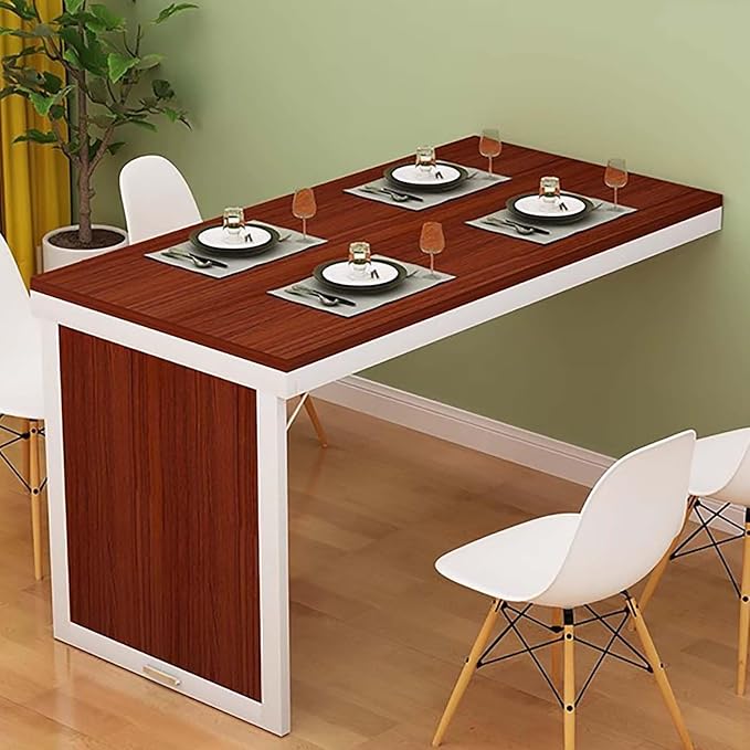 Wall-Mounted Folding Dining Table & Floating Desk - Space-Saving Multi-Function Home Office TableModern Simplicity Design for Living Room & Dining Room (Brown90x50cm/35)