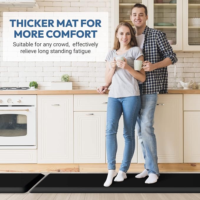 4/5 Inch Thick Kitchen Mat - Cushioned Anti Fatigue Mats for Kitchen Floor - Easy to Clean, Waterproof, Non-Slip Kitchen Rug for Sink, Office, Kitchen (30''x108'' Black)