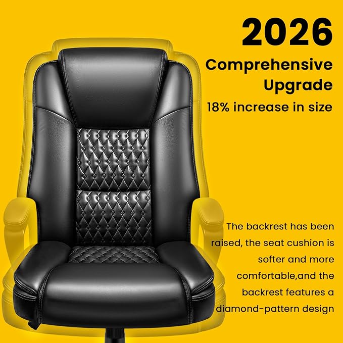 OFIKA Leather Office Desk Chair,Ergonomic Office Chair with Lumbar Support,Computer Chair,Executive Leather Chair with Padded Arm,2026 Upgraded Big and Tall Chair, Black,275LBS